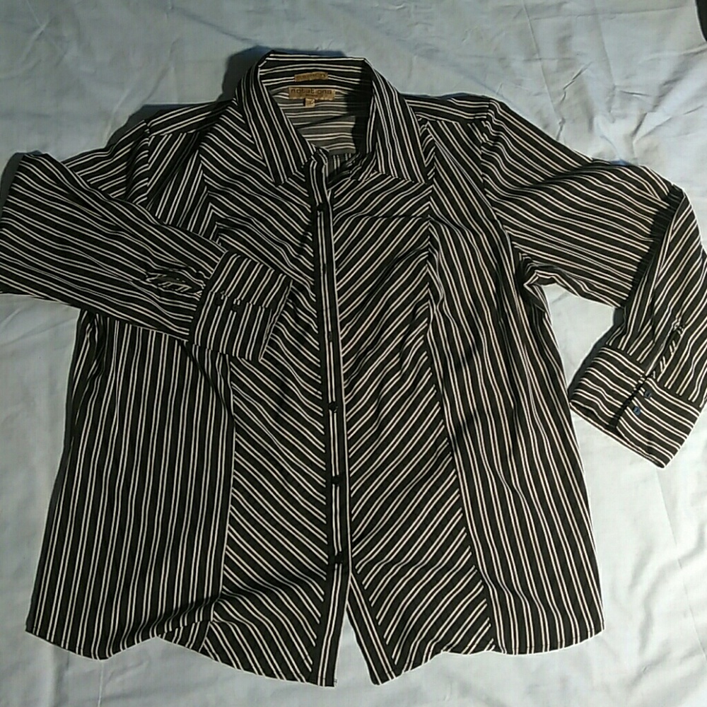 Black and White striped Blouse Size 2x